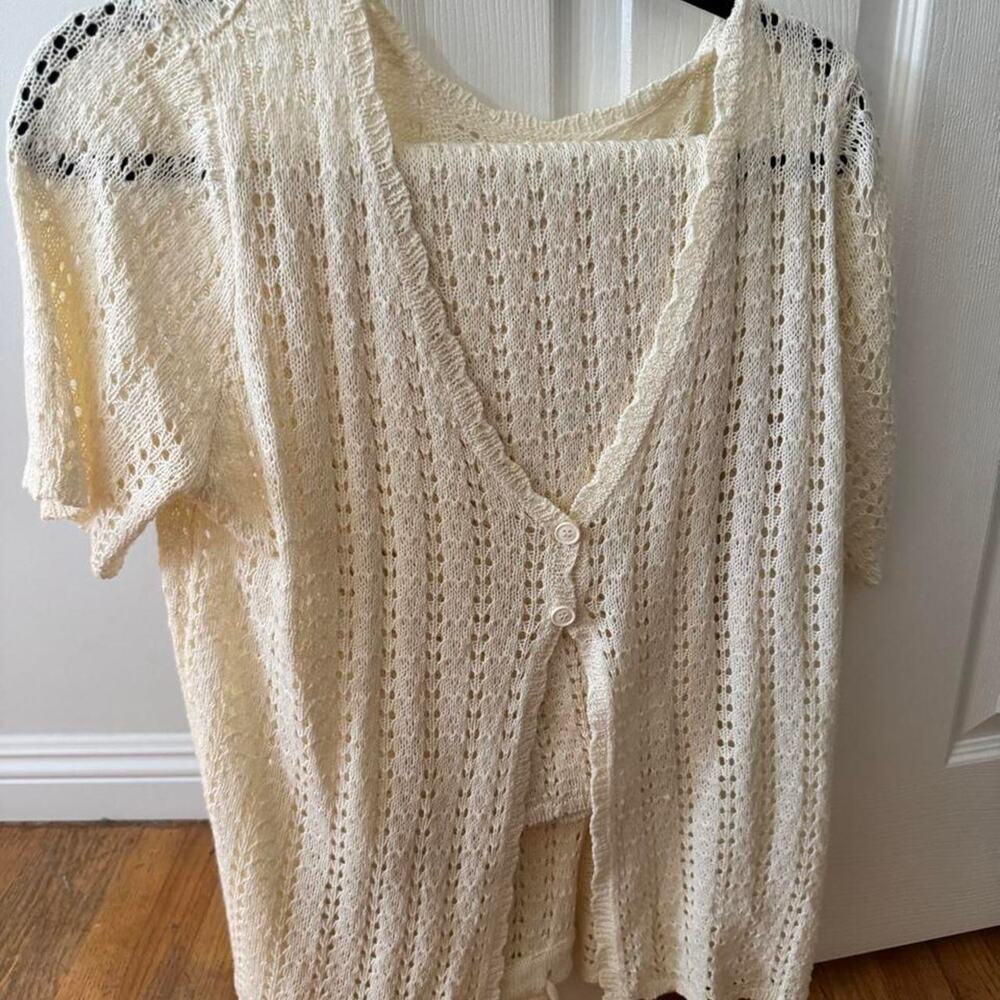 Cream crochet swim suit cover up